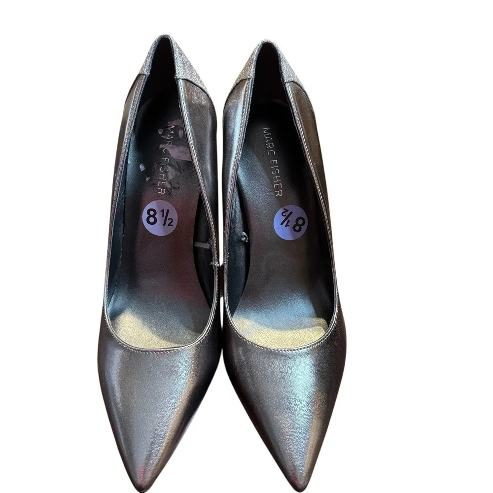 Marc Fisher Shoes Womens Size 8.5 Silver Pointed‎ Toe Glitter Heel Pumps Dress